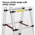6.5-foot 7-Step Telescoping Ladder - Anti-Shake and Anti-Slip Portable Folding Ladder - Walkable A-Frame Household and Outdoor Work Multi-Purpose Ladder, 330 Pounds per Step