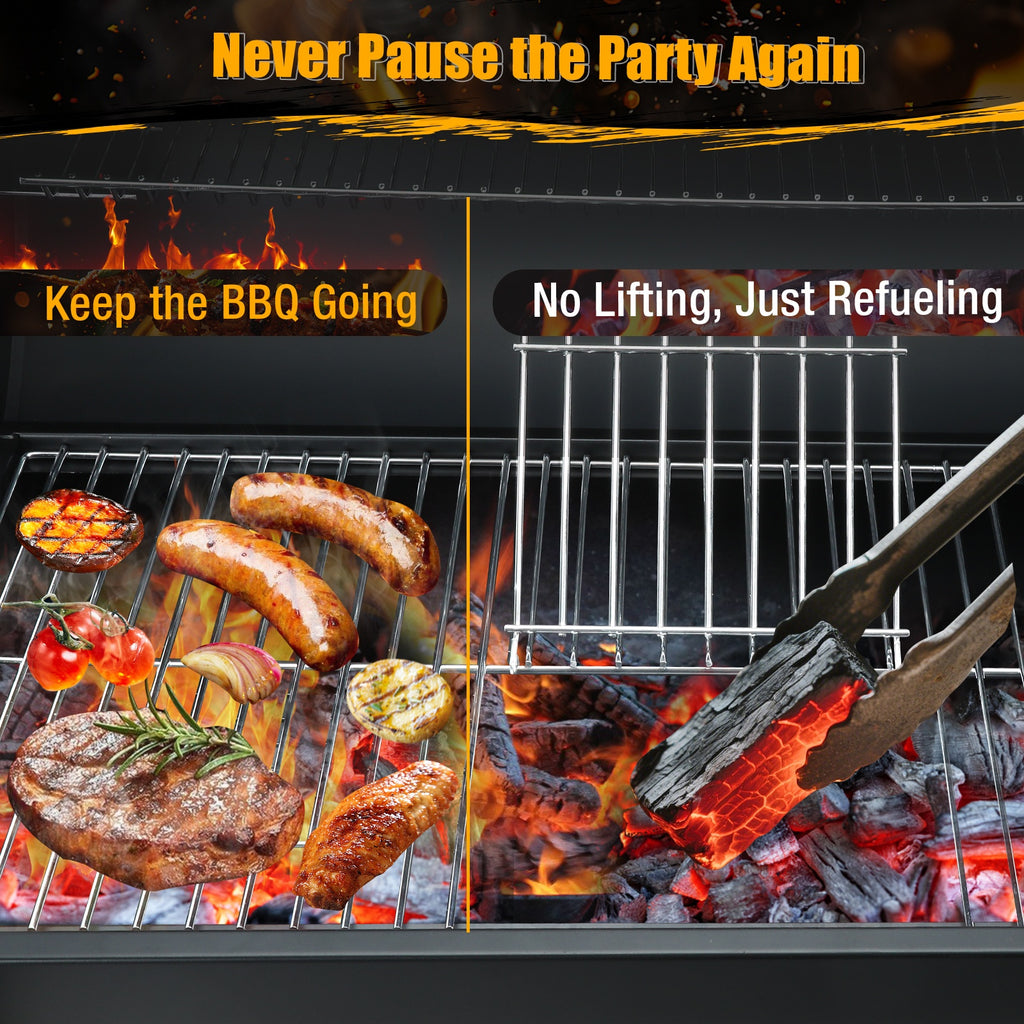 Charcoal BBQ Grills Outdoor - Barrel Charcoal Grill with Offset Smoker(Model: L)/ Outdoor BBQ Grill with Side Table(Model:M/XL-A/XL-C)for Backyard, Patio, Parties, Camping, Outdoor Cooking, Large Event Gathering, Black