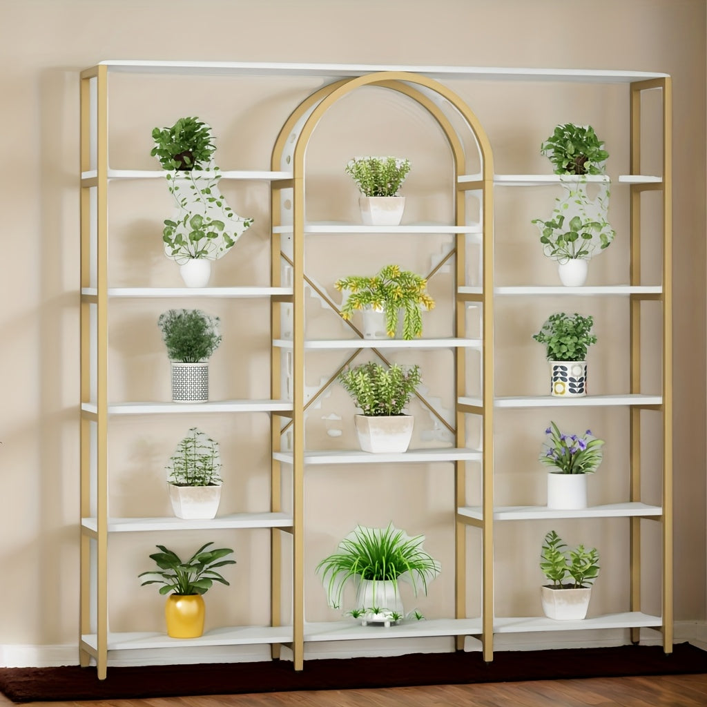 Triple Wide 5-Tier Large Open Bookshelf, Tall Storage Display Shelf With Metal Frame, Extra Large Golden Bookcase, Freestanding Etagere Bookcase With Display Shelf For Home Office