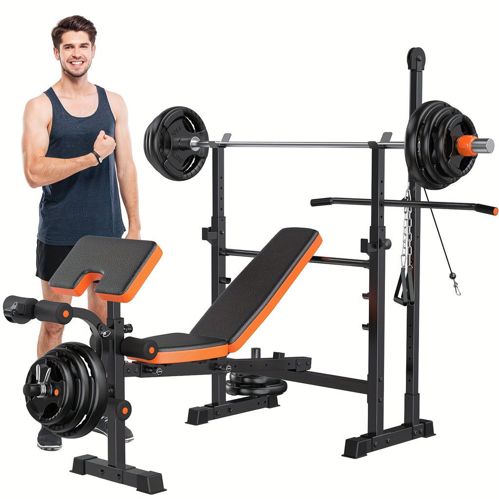 16-In-1 Adjustable And Multifunctional Weight Bench Set, 880Lbs Heavy Duty Strength Training Bench with Leg Developer, Barbell Rack, Preacher Curl Pad And Lat Pulldown for Full Body Workout at Home