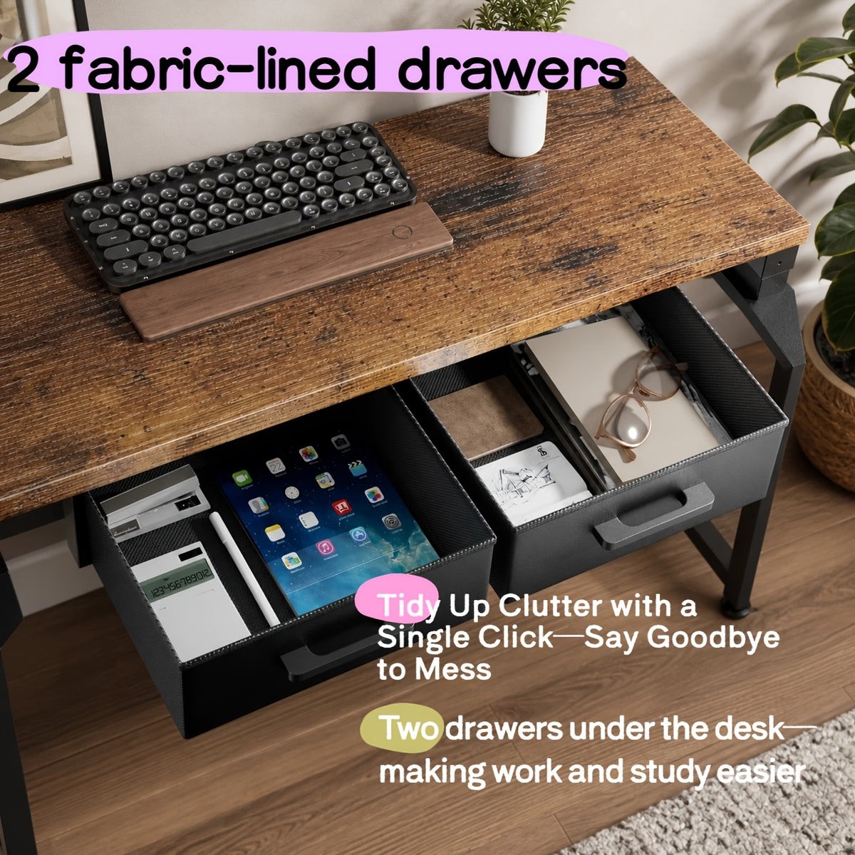 Electric Standing Desk with Dual Drawers and Built-In Power Panel for Home Offices and Gaming Setups