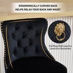 DMKAI Golden Lion Head Velvet Bar Stools Set Of 2, Luxury Diamond Tufted High Back, Adjustable Height 360° Swivel with Golden Base for Kitchen Island Home Bar