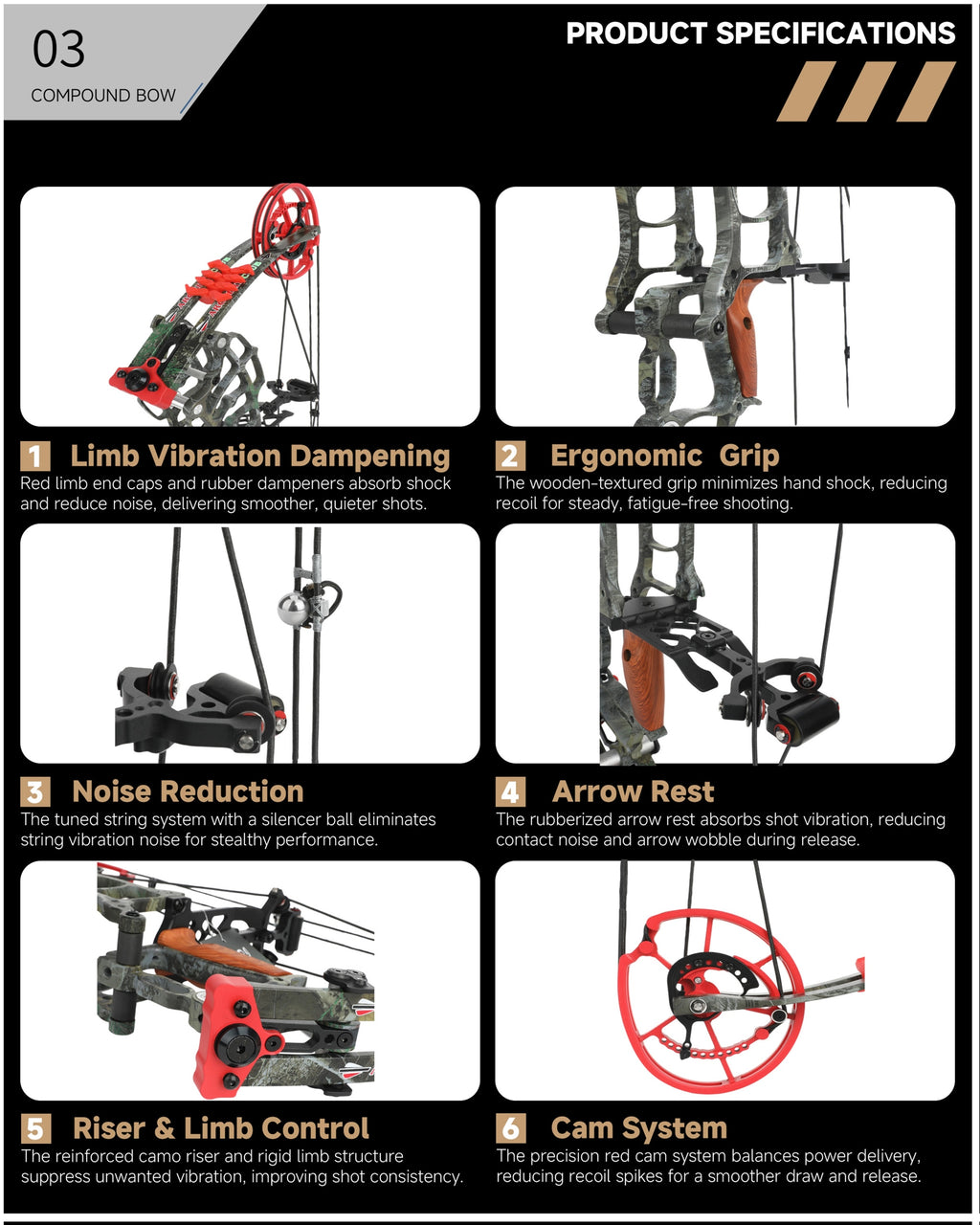 Dual Purpose Composite Bow Outdoor Archery Composite Bow Kit 30-60Lbs, Adjustable for Both Hands