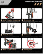 Dual Purpose Composite Bow Outdoor Archery Composite Bow Kit 30-60Lbs, Adjustable for Both Hands