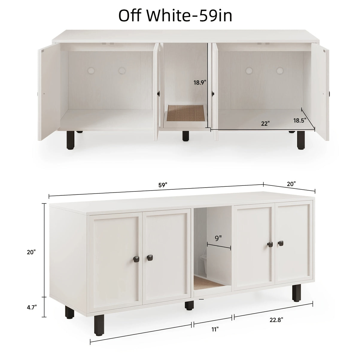 Cat Litter Box Enclosure for 2 Cats, Hidden Furniture with Scratch Pad and Double-Room Indoor Cat House