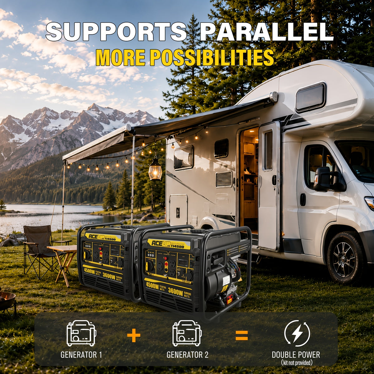 Aceup Energy 4500W Inverter Gas Generator, 223CC 4-Stroke Portable Generator for RV Camping, Hurricane, Extreme Weather, Home Backup, High Power & Long Runtime, 4500W Peak, 3600W Rated