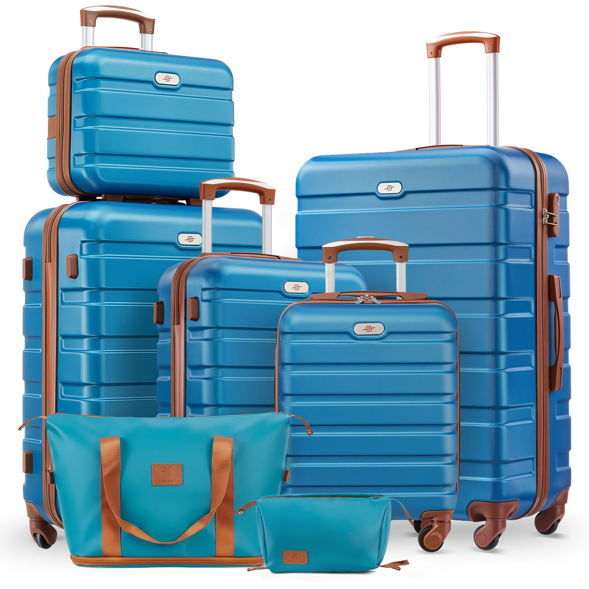 Lightweight 7pcs Luggage Sets, 13/16/20/24/28 Inch Suitcase with Travel Duffle Bag Sets, Carry-On And Checked Luggage Sets