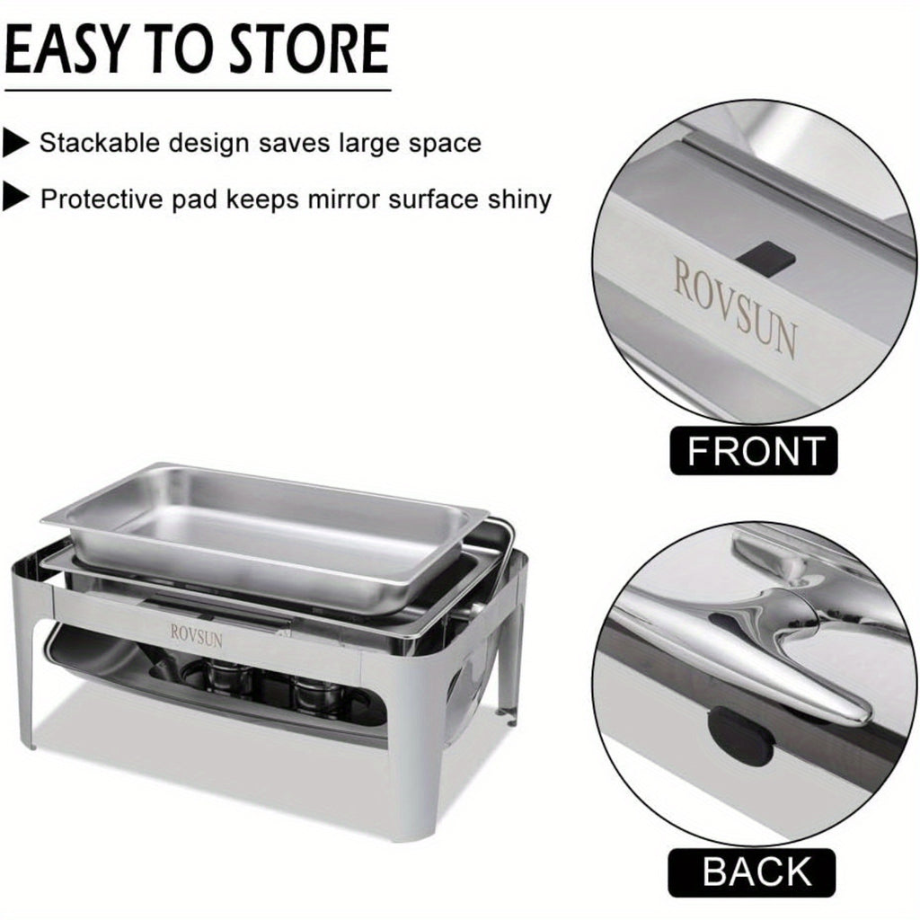 Chafing Dish Buffet Set, 9 Quart Roll Top Stainless Steel Chafer, NSF Rectangular Set with Food Pan, Water Pan and Fuel Holders, for Wedding, Parties, Banquet, Catering Events only for cooking