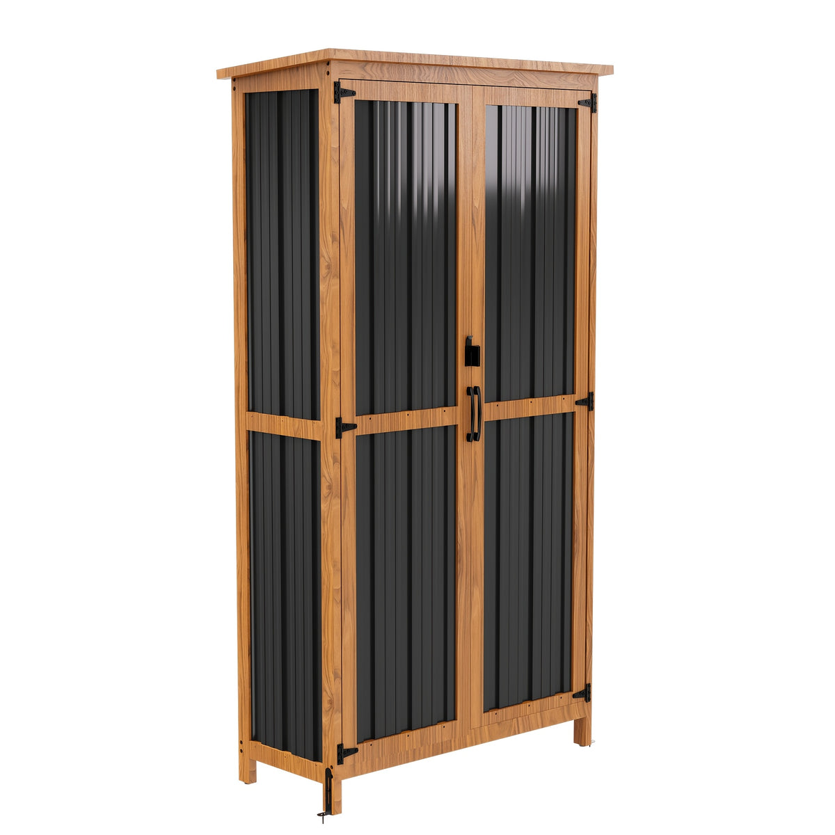 GUNJI 5 X 3 FT Plastic Outdoor Storage Shed, Resin Waterproof Cabinet With Stable Roof And Lockable Doors For Patio Furniture, Pool Accessories And Tools, Available In Four Sizes