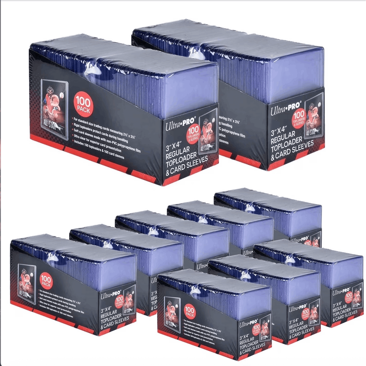 Ultra pro 1000ct Top Loader 3"X4", Baseball card protector Hard plastic, Trading Card Sports Card holder (1000 Toploaders + 1000 Sleeves)