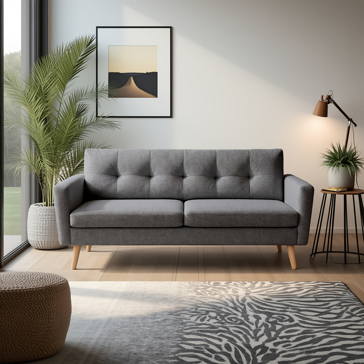 Loveseat Sofa, Mid-Century Modern Decor Love Seat Couches for Living Room, Button Tufted Upholstered Small Couch for Bedroom, Solid And Easy to Install Love Seat Furniture