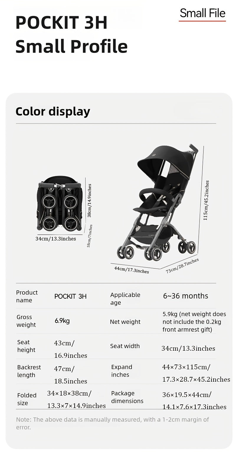 gb POCKIT 3H Ultra-Light Foldable Stroller | 13.01LB Portable Baby Pushchair with All-Terrain Wheels, One-Touch Fold/Brake, Storage Basket, Sunshade Canopy & Baby Handle, Gift Box Packaging, For Halloween, Thanksgiving, Christmas