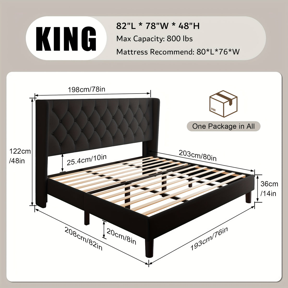 Valnase Modern Style Platform Bed Frame with 24"H Button Tufted Headboard, Solid Wood Slats Support, Artistic Legs Design - Dark Grey/Light Grey/Black Linen & White Velvet Options, Bed Frame for Home Bedroom