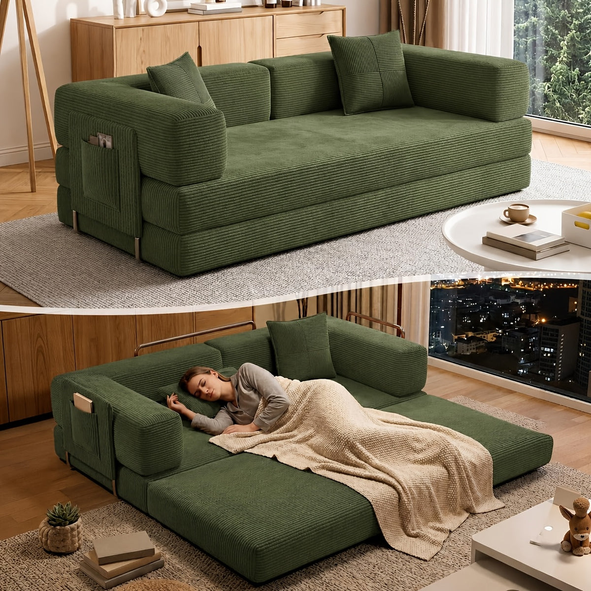 Futon Sets Convertible Floor Sofa Bed With Fixed-Shape Frame, King Size Floor Sleeper 5-in-1 Combination Modular Sofa, Modular Folding Mattress Couch For Living Room Bedroom Playroom