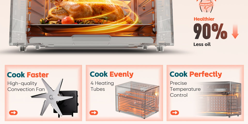 Extra Large 32-Quart Air Fryer, Digital Air Fryer Oven, and Toaster Oven Combo - 20-in-1 Countertop Convection Oven with 13" Pizza Pan, 7 Accessories, Clear Door, 1800W Dual Cooking, 360° Hot Air Circulation for Healthy Meals - Black. 86-450℉.