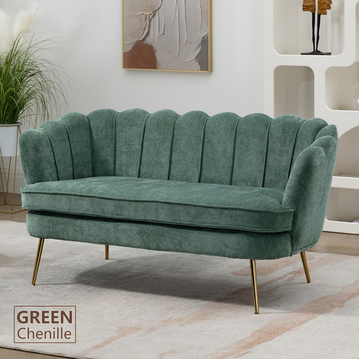 Comfy Loveseat Sofa Small Couch 2-Seater Sofa with Golden Metal Legs for Living Room, Bedroom, Apartment