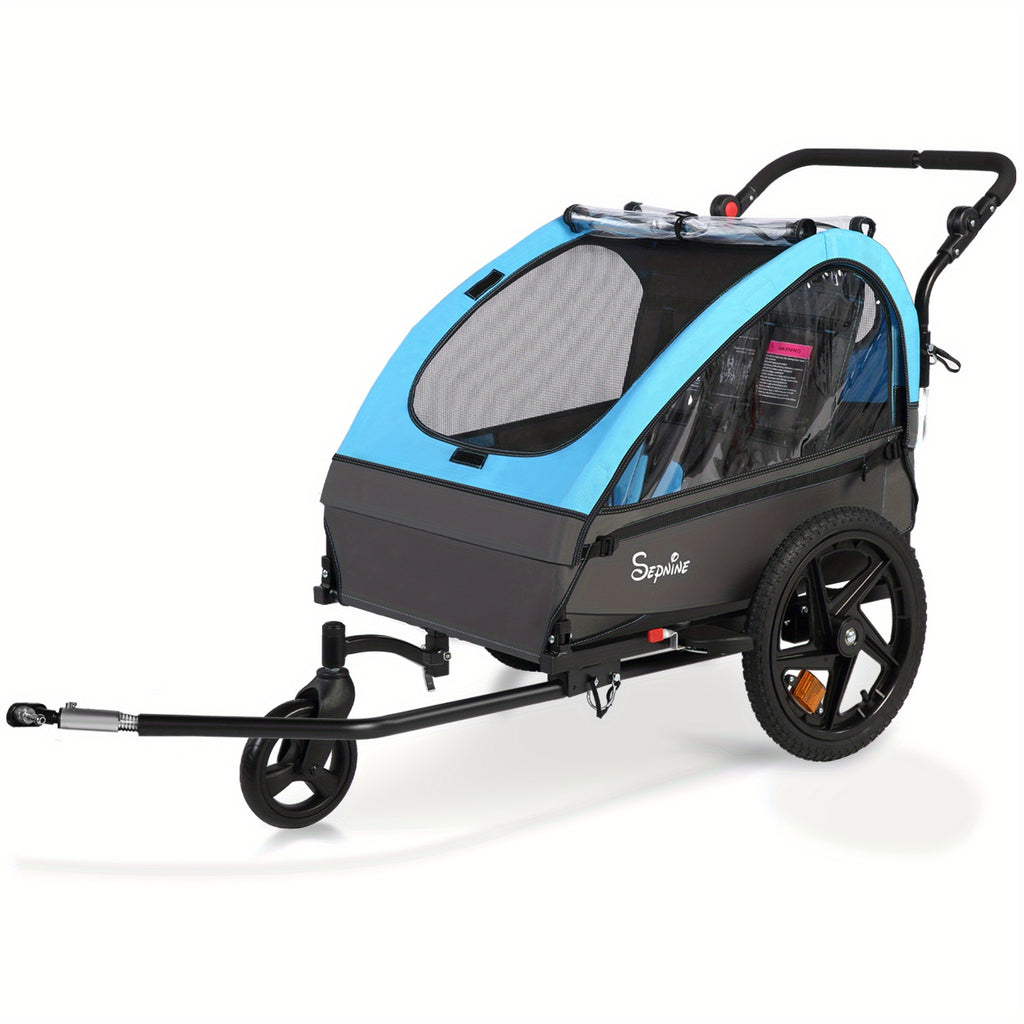 MOJAY Bike Trailer for Kids, 2in 1 Canopy Carrier Converts to Stroller Suitable for 1 to 2 Kids, 12+ Months, Quick Attach to Bike, Foldable, with 5-Point Harness And Storage Bags