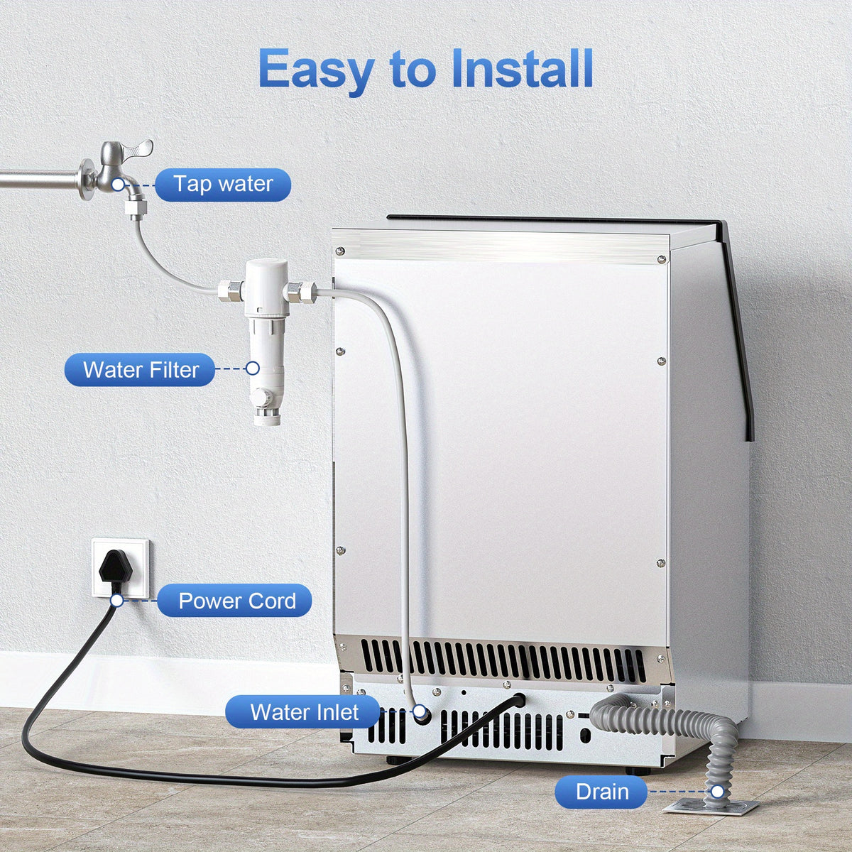 Large Ice Maker, 66Lbs/ 80Lbs/ 100Lbs Commercial Ice Maker, 24 Hour Timer, Self Cleaning Under Ice Machine, Automatic Full Ice Stop, Adjustable Ice Thickness And Ice Making Time, Suitable for Restaurants, Hospitals, Bars, Cafes, Laboratories