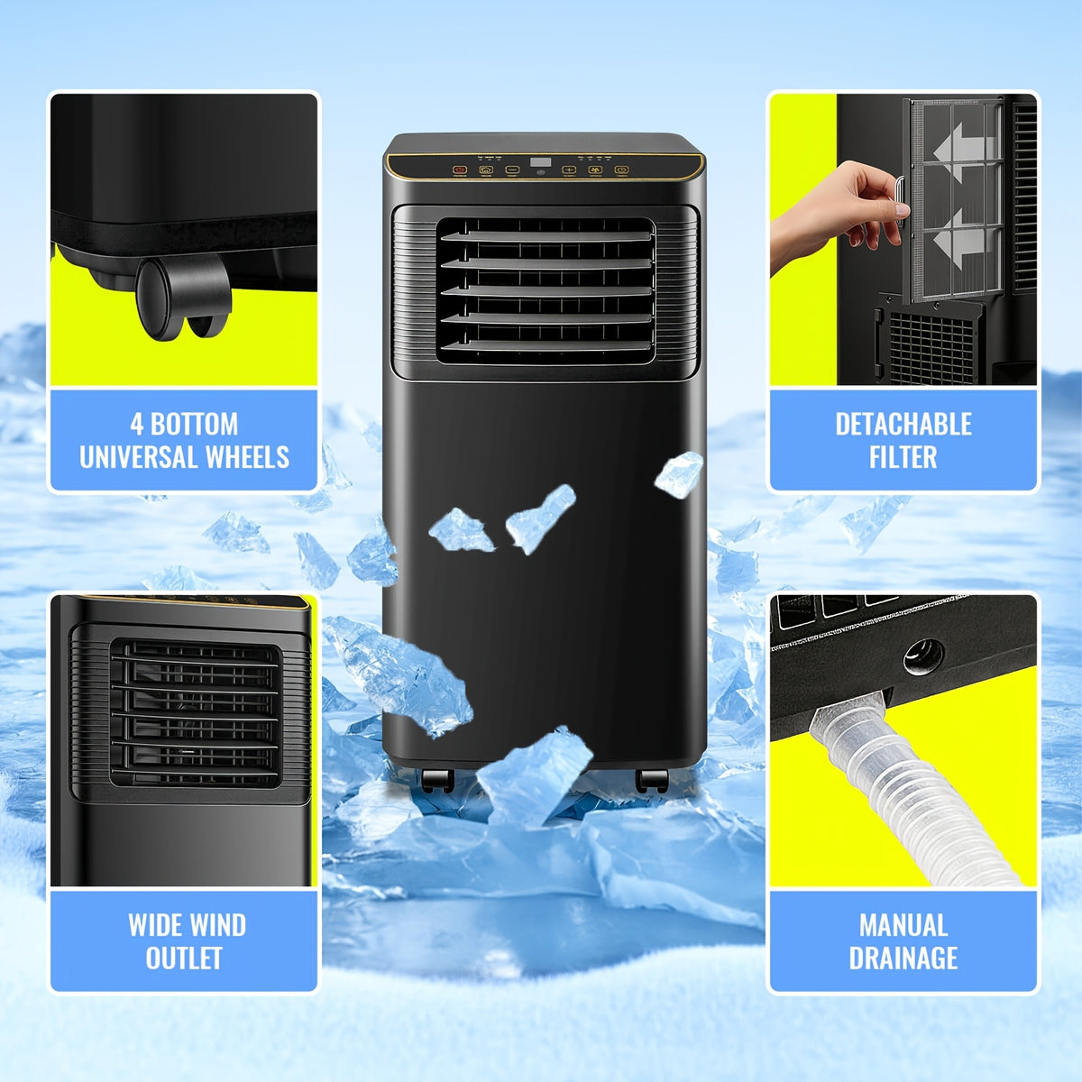 [Portable 3-in-1 AC] 8000 BTU Portable AC Unit with Remote, 3-in-1 Air Cooler & Dehumidifier Suitable for Small Spaces, Compact Cooling System with Compressor, 24-Hour Timer, Efficient for Bedrooms, Home Offices, -Type Plug (115)