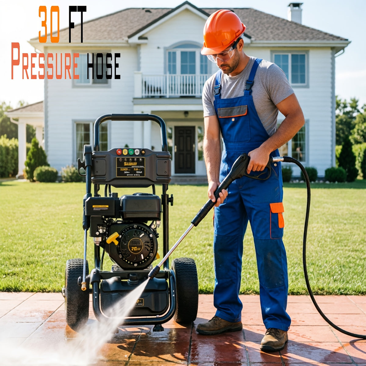 BLUBERY 3500 PSI Cold Water Gas Pressure Washer, 2.6 GPM Pressure Washer, 30Ft Pressure Hose, Black, Without Battery