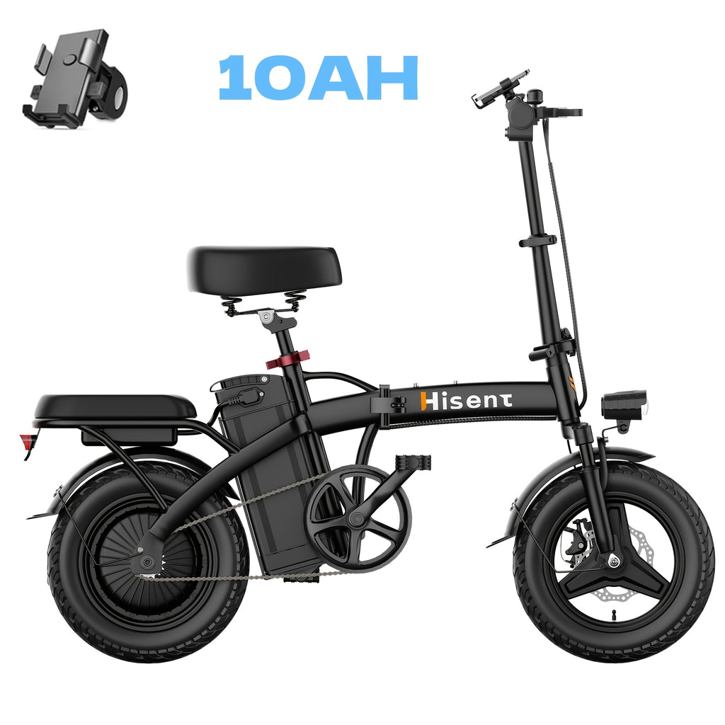 [Hisent New Upgraded Foldable Electric Bike]Rated Power: 500W, 48V 10AH-17.5AHLithium Battery, Range: 12-35 Miles (optional); Speed: 19.9 Miles Per Hour; 14-inch Tires, Available In Basic And Shock-absorbing Models; Suitable for Commuting