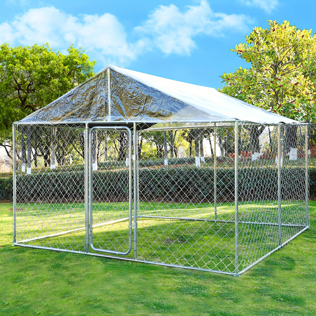 [Outdoor Dog Kennel] QUYZE Outdoor Dog Kennel With Roof, 10X10X7Ft Large Heavy Duty Dog Cage Run Playpen With Secure Lock, Water And UV Resistant