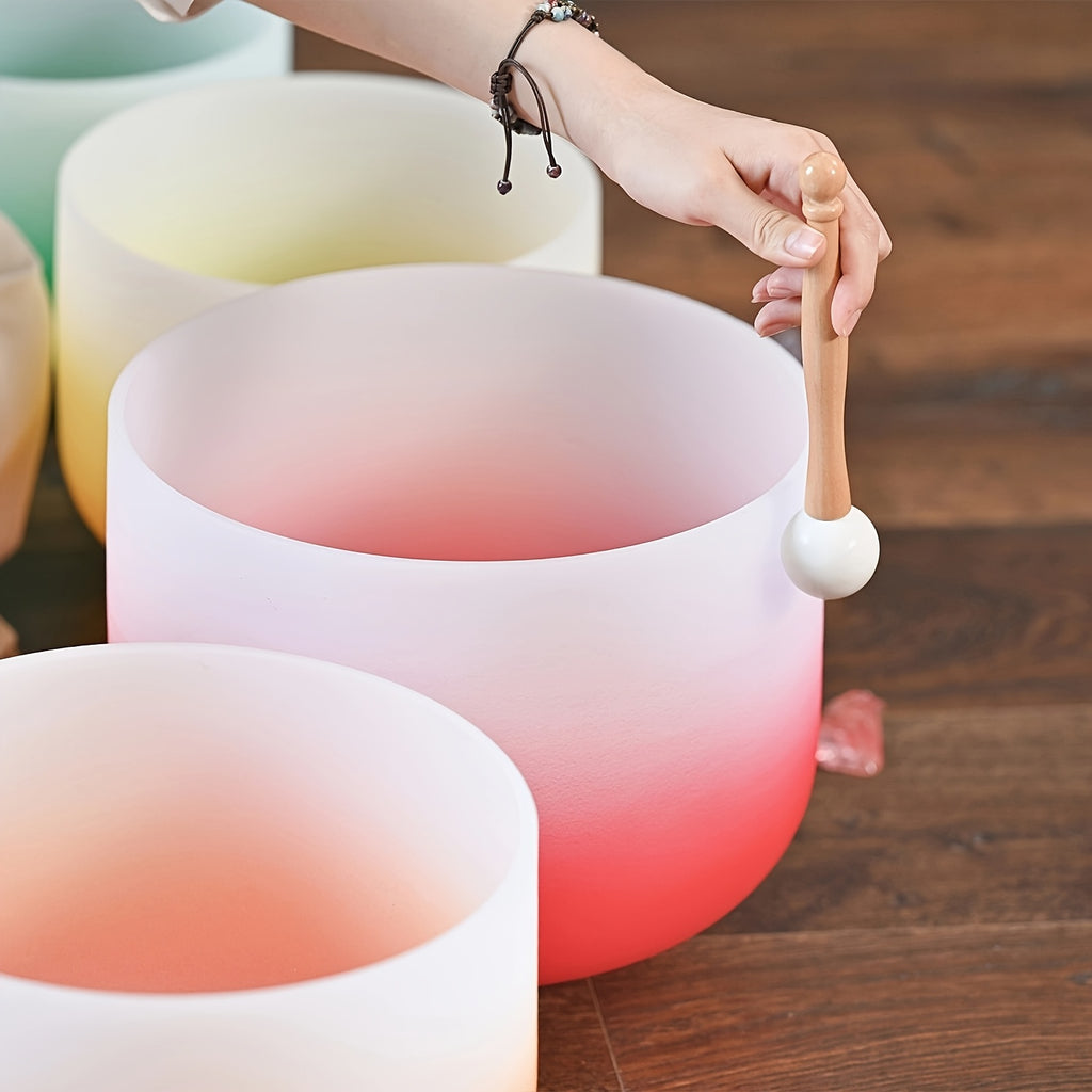 432Hz 7pcs Set Of 6-12 Inch Aria Gradient Design Frosted Quartz Crystal Singing Bowls with Free 2pcs Travel Carry Case Bag.