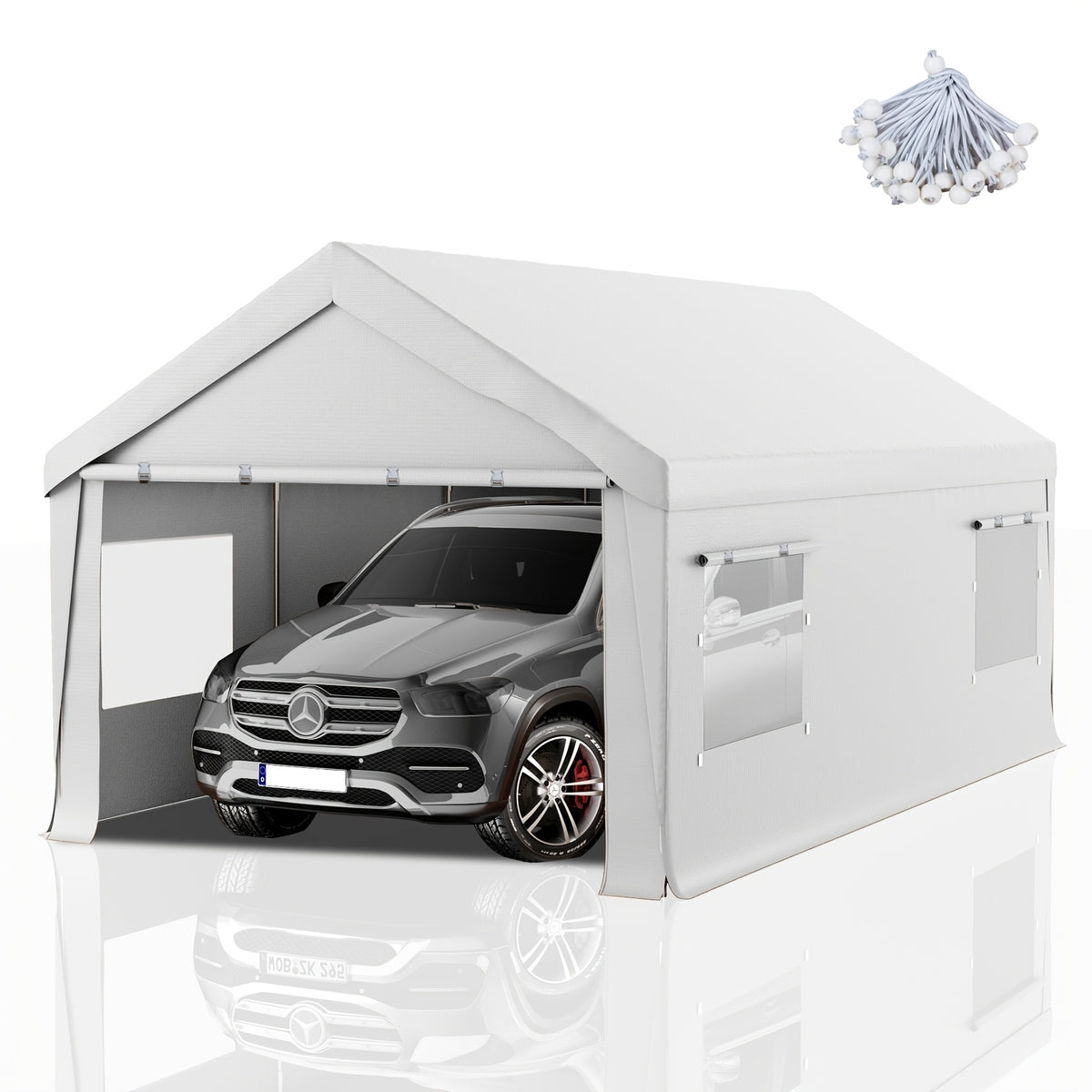 10x20ft Heavy Duty Carport Canopy with Removable Sidewalls, Portable Garage Tent with Roll-Up Windows & Doors, Car Port with All-Season Tarp for Cars, Boats, Trucks
