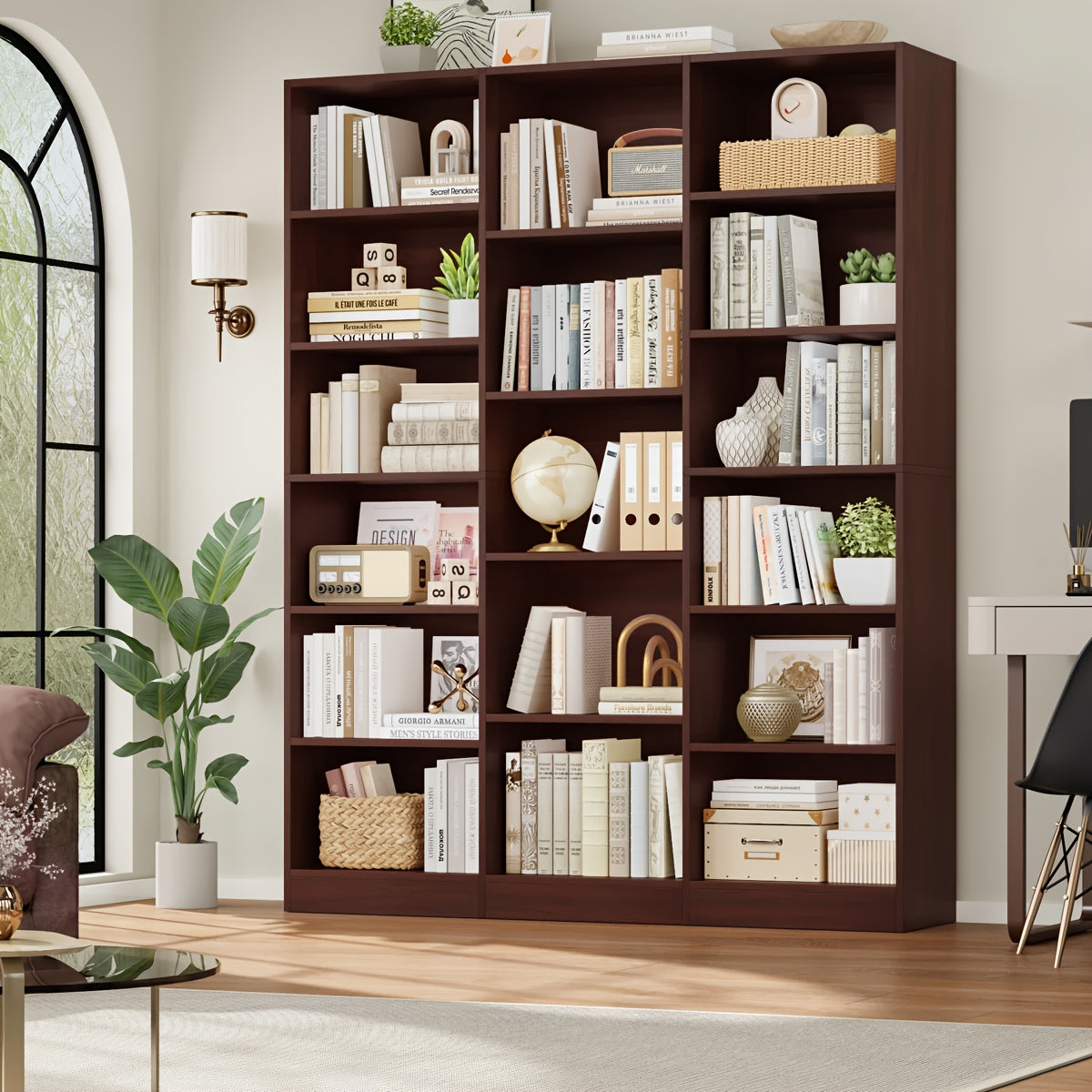FULTRU Triple Wide Bookshelf, 6 Tier Large Bookshelf, Bookcase with 17 Open Display Shelves, 74'' Tall Bookcases And Bookshelves for Living Room, Home Office, Library