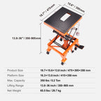 VEVOR Hydraulic Motorcycle Lift Table, 350 LBS Capacity Motorcycle Scissor Jack Lift with Wide Deck, J-hooks, 4 Wheels, Hydraulic Foot-Operated Jack Stand for ATV Dirt Bikes
