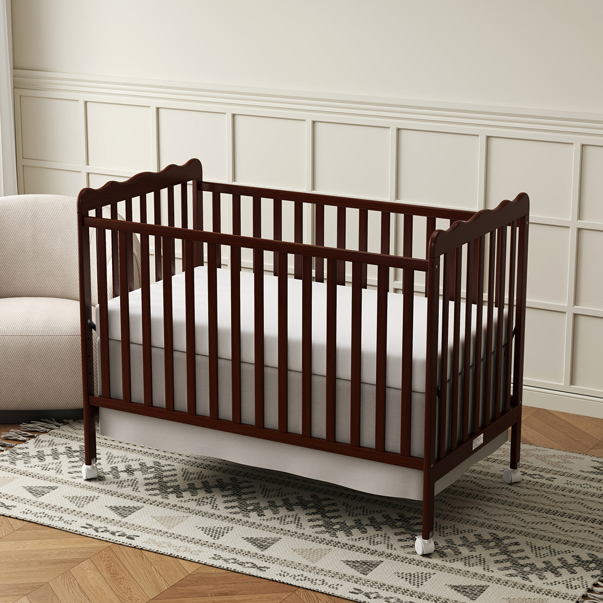 Goldzone 4in 1 Convertible Baby Crib, Wooden Baby Stuffs Converts Into Toddler Bed, Daybed, Newborn Essential with 3 Adjustable Base, Nursery Decor Necessities with Wheel & Non-Toxic Finishes, Item Weight: 36lbs, Maximum Weight Recommendation: 50lbs