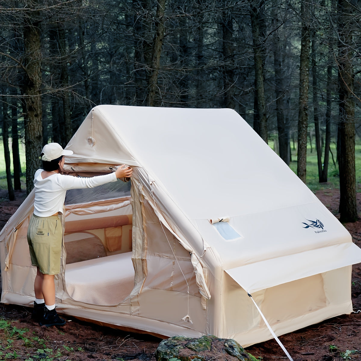PAKICETUS Quick Setup Inflatable Camping Tent for 4-6 Person Family, Summer Glamping Inflatable House with Breathable Mesh And Quick Air-Flow, Suitable for All Seasons, Outdoor Camping, Hiking, And Backpacking