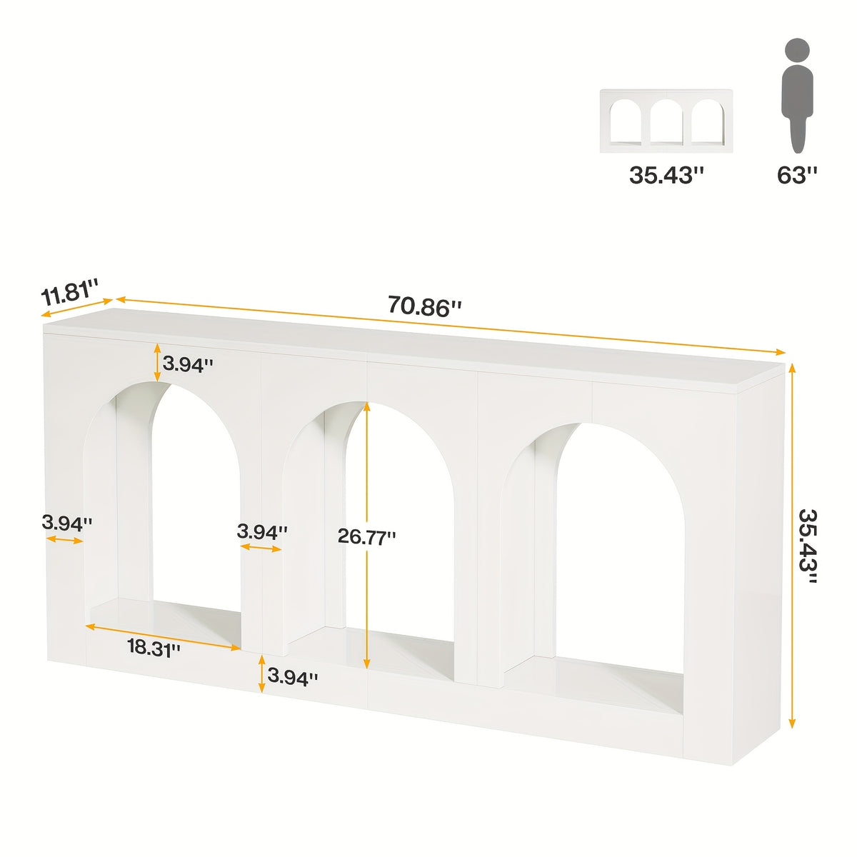70.86" Console Table with Storage, Narrow Entryway Table with Arched Open Shelf, Farmhouse Sofa Table Behind Couch for Hallway, Living Room