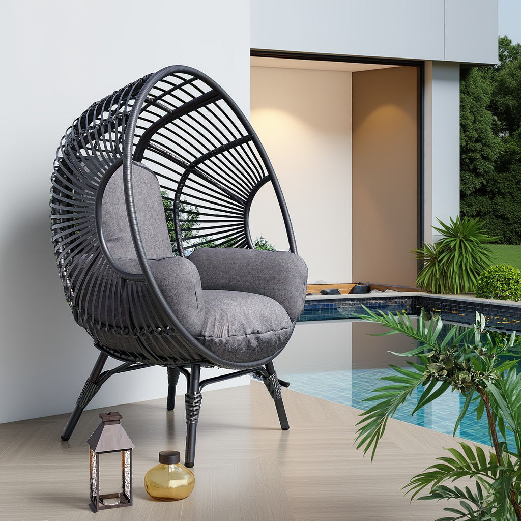 Outdoor Egg Chair Wicker Oversized Egg Basket Chair With Stand Lounger Chairs With Cushion 500lbs Capacity For Patio Garden Backyard Balcony