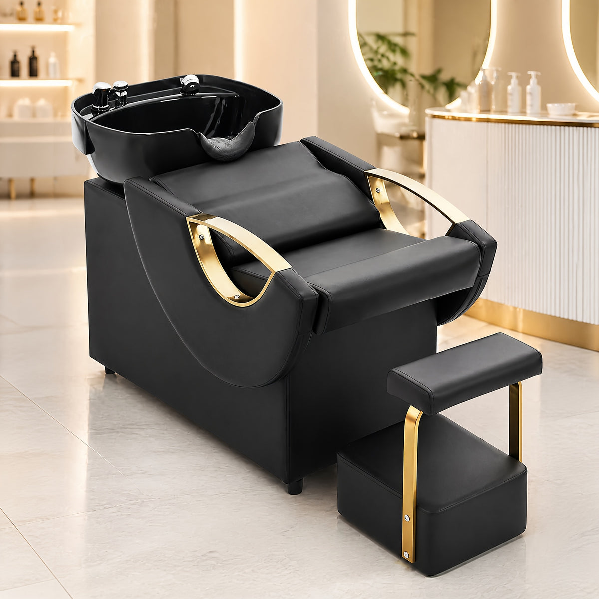 Salon Shampoo Bowl And Chair Combination Featuring a Detachable Footrest, Enhanced Backwash Barber Chair, ABS Plastic Sink Unit with a Separate Footrest for Beauty Spas, Robustly Built Salon Equipment for Barbershops