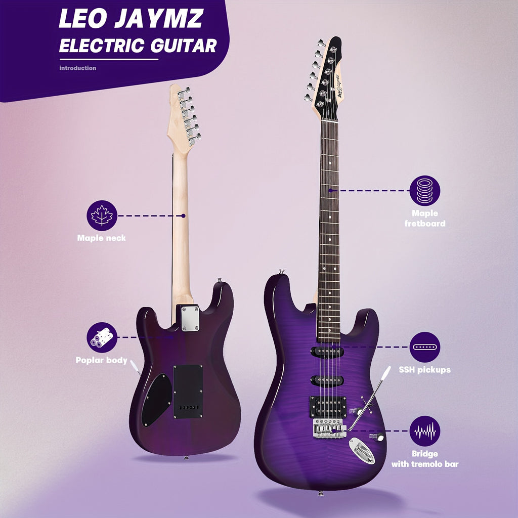 [Beginner Kit] Leo Jaymz 39 Inch Full Size Electric Guitar Kit Electric Guitar Beginner Kits - 20W Amplifier, Digital Tuner, Carrying Bag, Shoulder Strap, Connecting Cable
