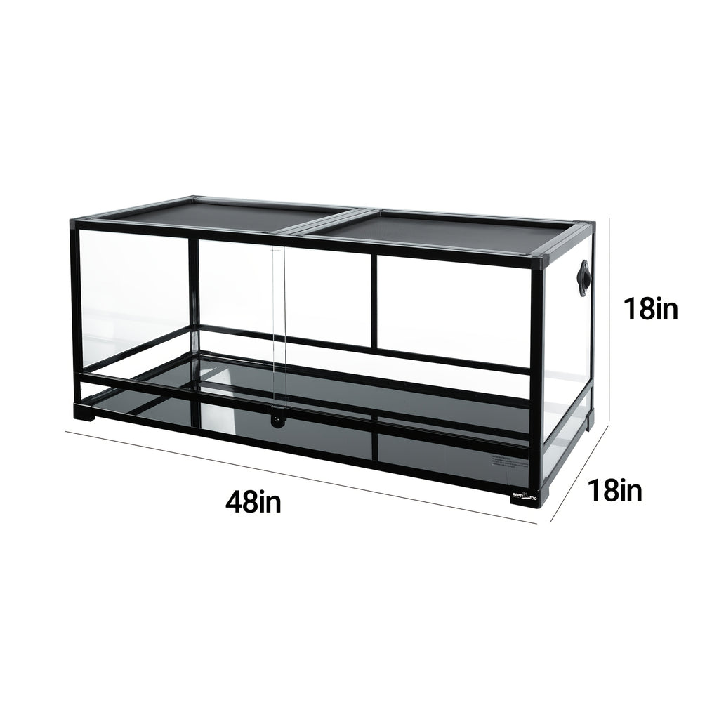 REPTI ZOO 64 Gallon Reptile Large Terrarium Upgrade Glass Front Opening Tank Sliding Door With Double Top Lid Reptile Terrarium About 48" X 18" X 18"