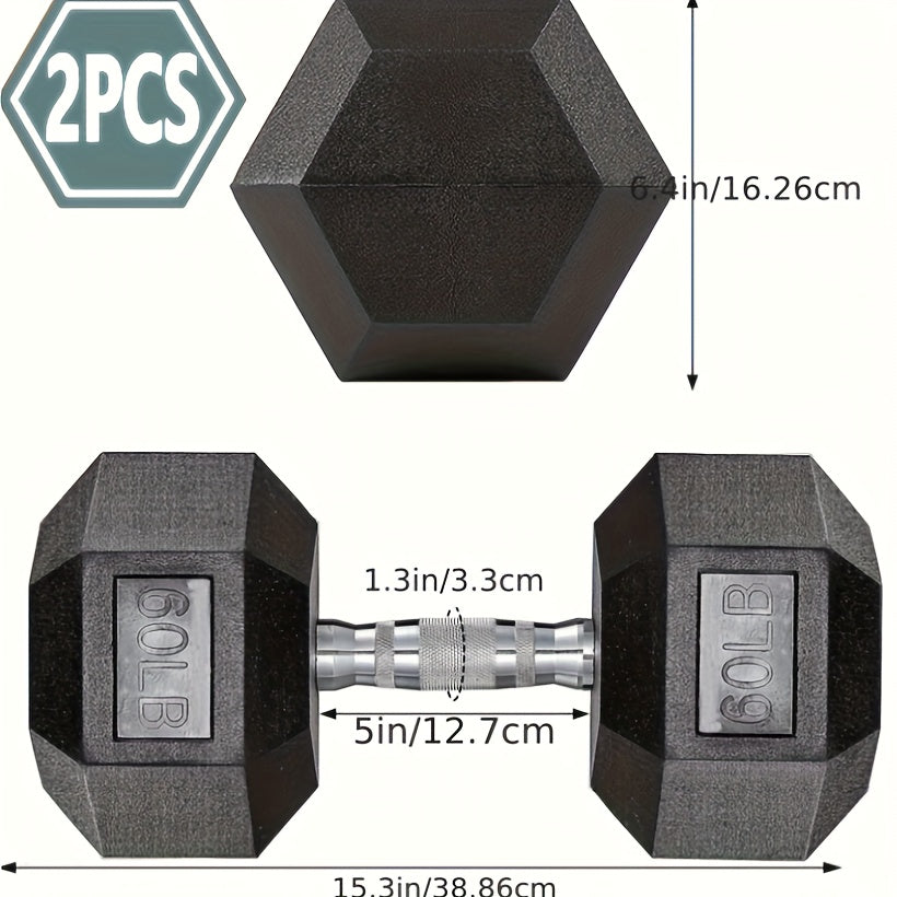 2pcs 60lb/65lb/70lb/75lb/80lb/85lb Dumbbell, Rubber-Coated Cast Iron Hex Shape, Perfect for Weightlifting & Strength Training