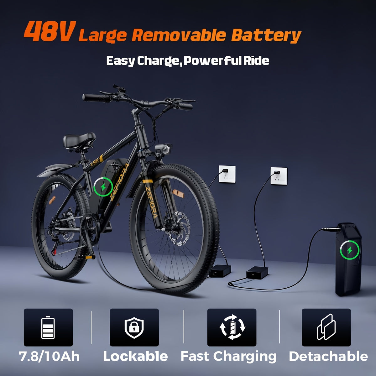 26" Commuter Electric Bike For Adults, 749W Motor, 48V Removable Battery, 25MPH Top Speed, Up To 45 Miles Long Range, 7-Speed Gears, Disc Brakes, Front Suspension, All-Terrain Tires, LCD Display, LED Headlight, Step-Over E-Bike