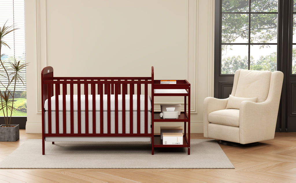 Goldzone 4-in-1 Convertible Baby Crib, Wooden Baby Stuffs Converts Into Toddler Bed with Changing Table, Newborn Essential Items Full Size Nursery Decor Cribs, Adjustable Heights, Item Weight: 56lbs, Maximum Weight Recommendation: 50lbs