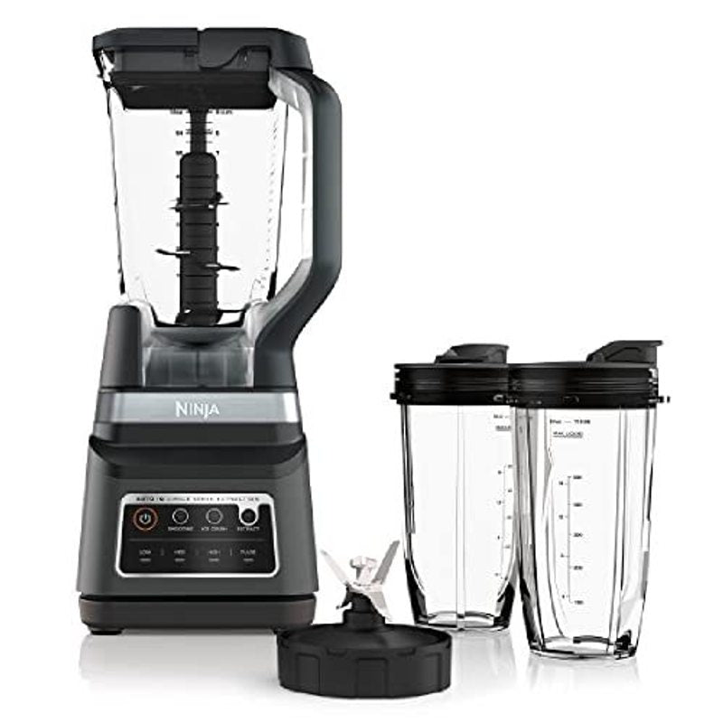 Ninja DB751A Pro Plus DUO Blender, 1400W, Auto-IQ, 3 Modes: Smoothies, Frozen Drinks, 72oz Pitcher, 2x24oz Cups, Pro Blades, Black/Stainless (Renewed)