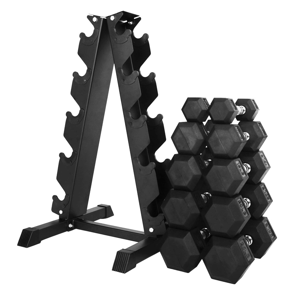 BalanceFrom Dumbbell Set with Stand, 5 Pair Rubber Encased Hand Weights, Home Gym Fitness Equipment, 150 Lb, Black