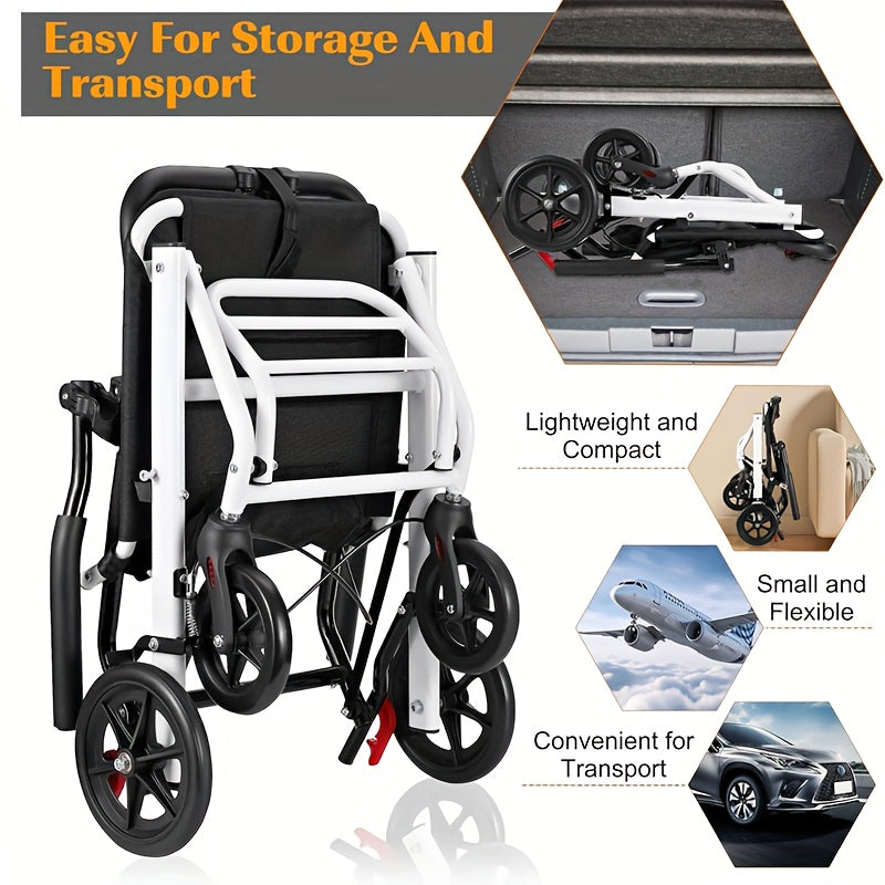 Foldable Hand-Operated Wheelchair, Lightweight Foldable Transportation Large-Sized Wheelchair, Lightweight Foldable Adult Wheelchair, Portable Adult Baby Stroller, Suitable for People, Older Adults, And Adult Travel Use