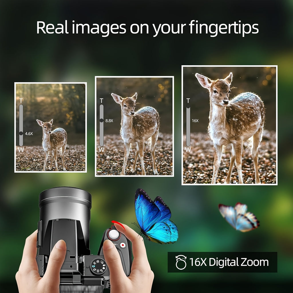 NBD 64MP Digital Camera Designed for Photography And Videography, Featuring a 4K Vlogging Capability with a 3-Inch Flip Screen, 16X Digital Zoom, Wifi And Autofocus, Along with a Camera Strap, Tripod, Two Batteries, And a 32GB TF Card