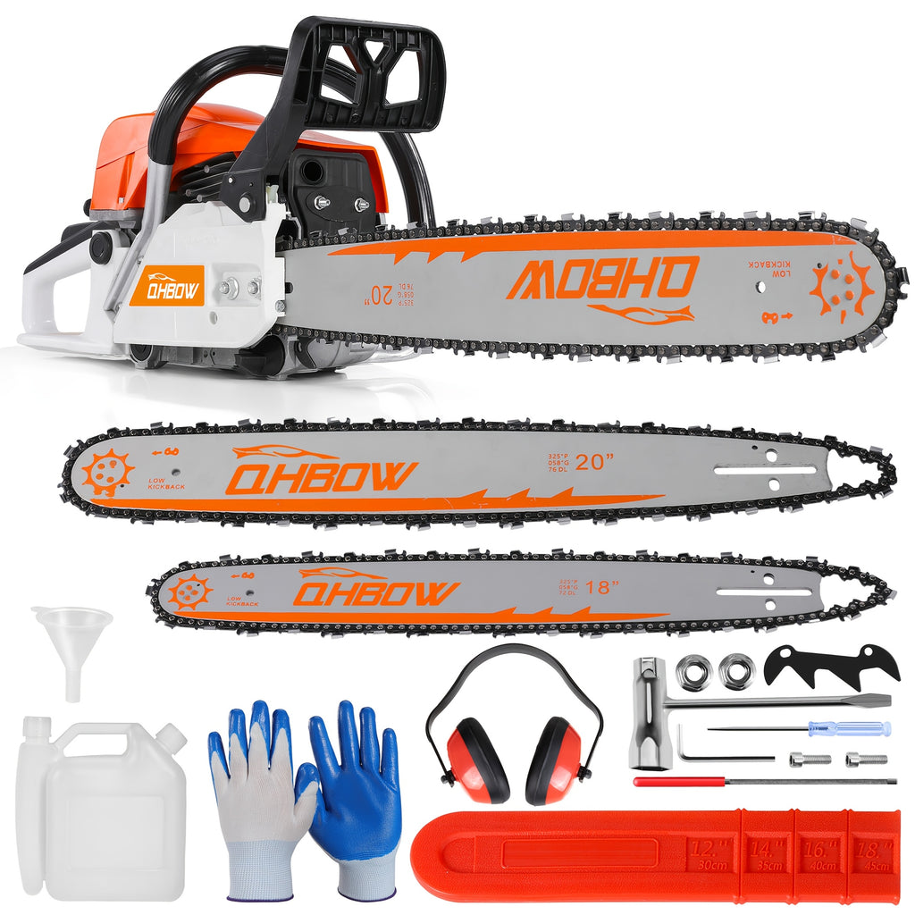 58Cc 2-Stroke Gasoline Chainsaw, Featuring Dual Quick-Switch Bars of 20 Inches And 18 Inches, a Portable Cordless Gasoline Chain Saw Ideal for Felling Trees, Cutting Firewood, Processing Wood, And Trimming Trees