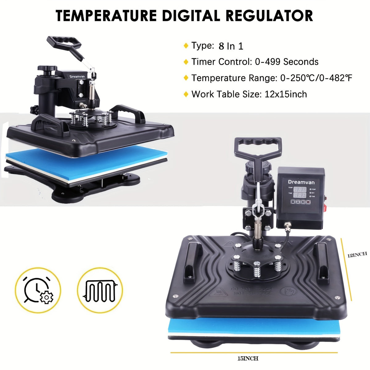 8in 1/ 5in 1 Heat Press Machine 15x12 Inch Combo Digital Multifunctional Sublimation Heat Transfer Machine, 360°Rotation Swing Printing Sublimation Heat Press for T Shirts Hat Mug Cap Plate