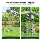 Walk-In Chicken Run with Feeding Port and UV-Resistant Cover, Galvanized Outdoor Poultry Enclosure
