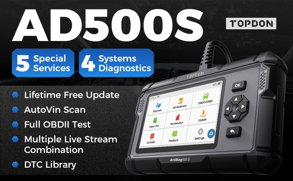 OBD2 Scanner AD500S Car Diagnostic Scan Engine 4 System ABS SRS Transmission Code Reader 5 Reset Services Car Diagnostic