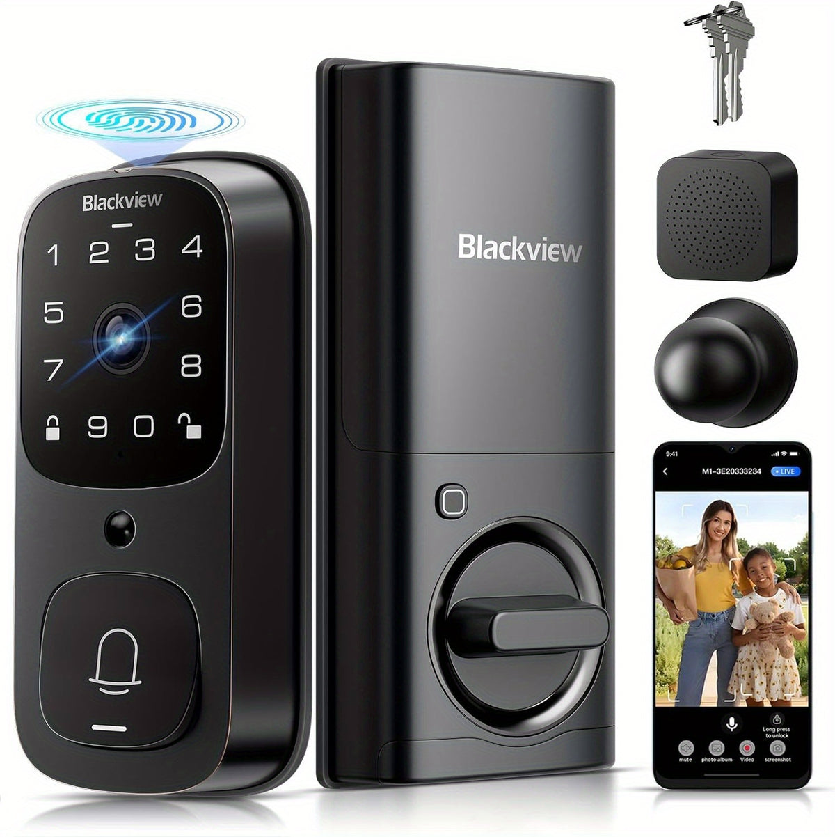 Blackview Smart Lock SE80, 3-In-1 3.5K Door Camera And Doorbell And Fingerprint Keyless Entry Door Lock, Smart Wi-Fi Deadbolt for Front Door, App Remote Control, No Monthly Fee, 32GB Local Storage