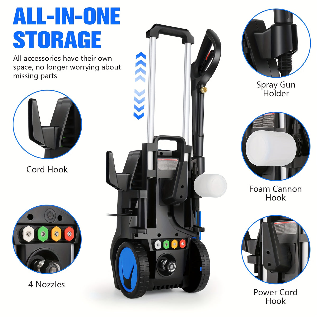 Heavy-Duty Electric Pressure Washer 5000PSI 3.0 GPM Power Washer Suitable for Cars, Driveways, Patios, Fences with Foam Cannon & 4 Quick Connect Nozzles, High Pressure Washing Machine for Home, Outdoor, Suitable for Plug (-Type Plug)